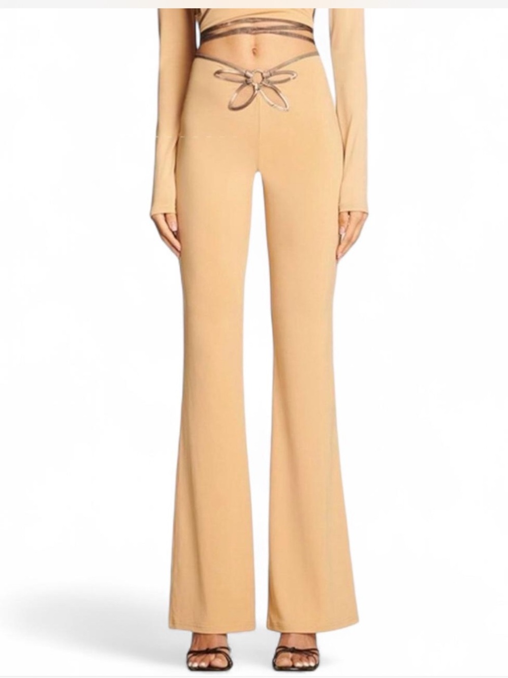 I AM GIA TAN BROWN PRINT CUTOUT FRONT PANTS